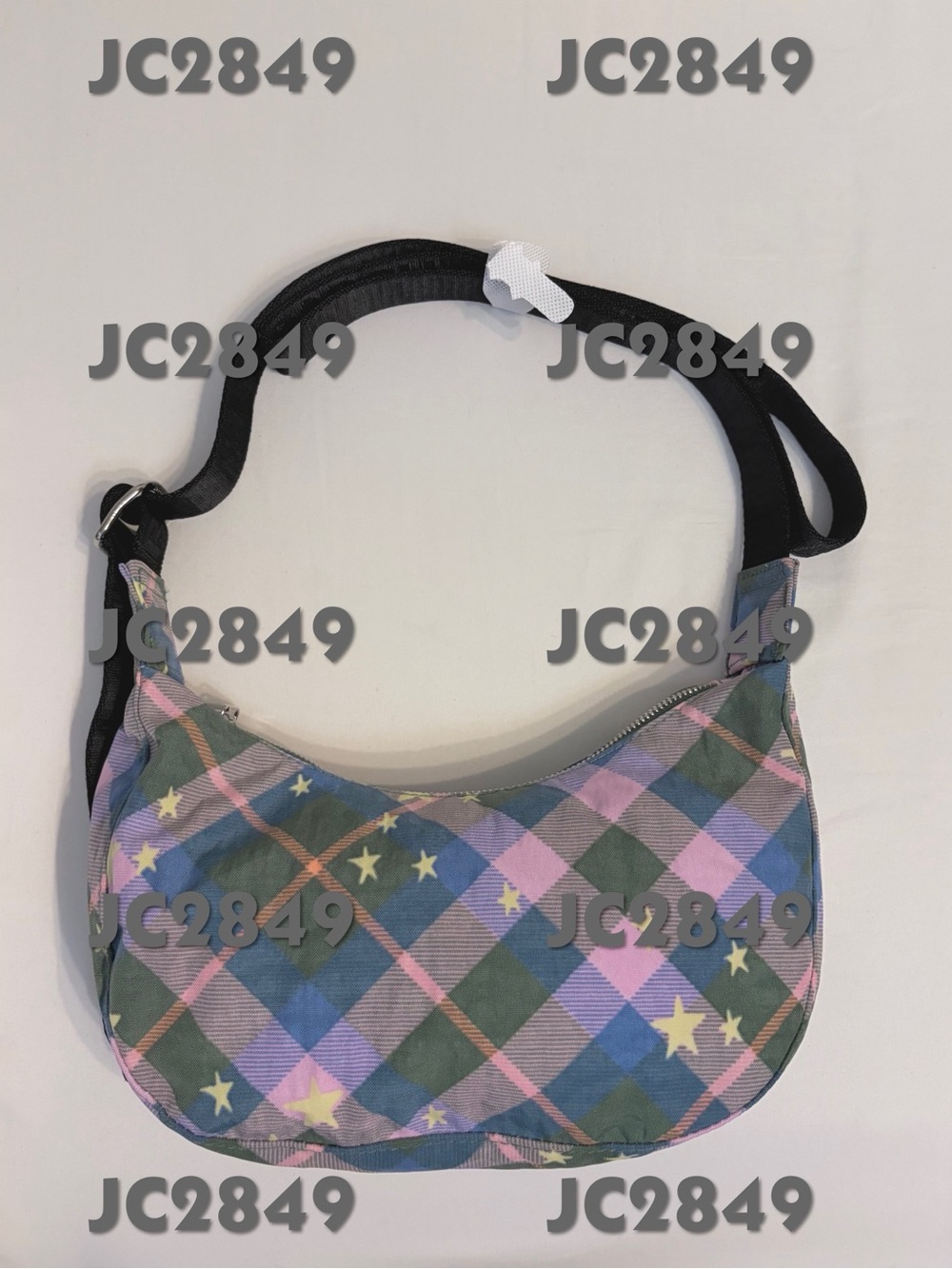 NWT Baggu Small Nylon Crescent Bag (Green Star Plaid)